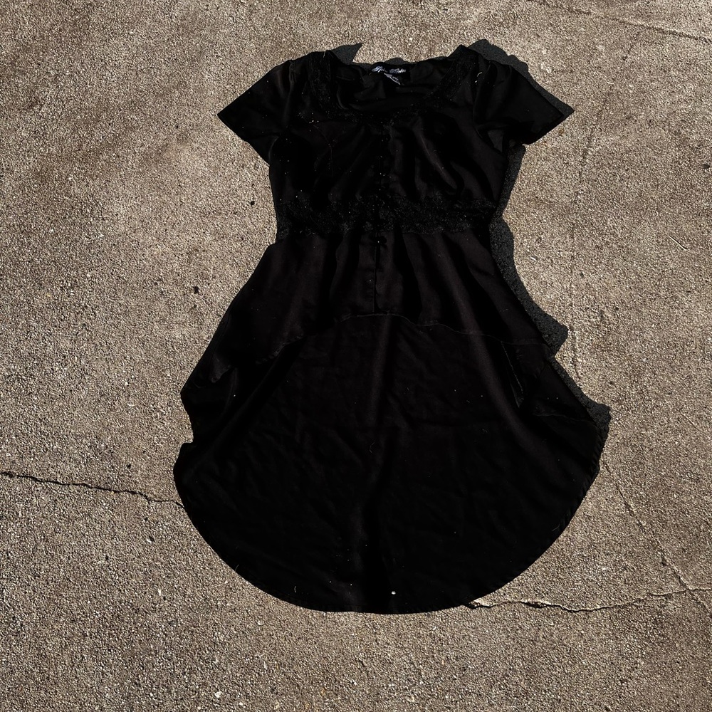 Casual Black High-Low Sundress with Crew Neck from (SPIN DOCTOR)